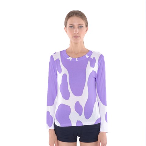 Cow Print, Aesthetic,violelilac, Animal, Purple, Simple Women s Long Sleeve T-shirt by nateshop