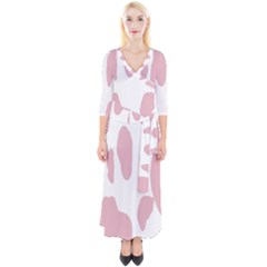 Cow Print, Pink, Design, Pattern, Animal, Baby Pink, Simple, Quarter Sleeve Wrap Maxi Dress by nateshop