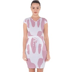 Cow Print, Pink, Design, Pattern, Animal, Baby Pink, Simple, Capsleeve Drawstring Dress 