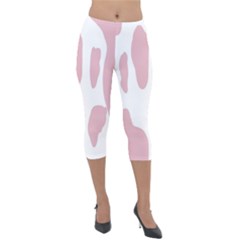 Cow Print, Pink, Design, Pattern, Animal, Baby Pink, Simple, Lightweight Velour Capri Leggings  by nateshop