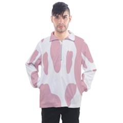 Cow Print, Pink, Design, Pattern, Animal, Baby Pink, Simple, Men s Half Zip Pullover by nateshop