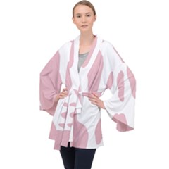 Cow Print, Pink, Design, Pattern, Animal, Baby Pink, Simple, Long Sleeve Velvet Kimono  by nateshop