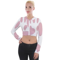 Cow Print, Pink, Design, Pattern, Animal, Baby Pink, Simple, Long Sleeve Cropped Velvet Jacket