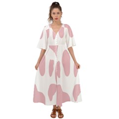 Cow Print, Pink, Design, Pattern, Animal, Baby Pink, Simple, Kimono Sleeve Boho Dress by nateshop