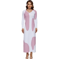 Cow Print, Pink, Design, Pattern, Animal, Baby Pink, Simple, Long Sleeve Longline Maxi Dress by nateshop