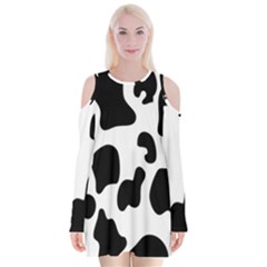 Black And White Cow Print,wallpaper Velvet Long Sleeve Shoulder Cutout Dress