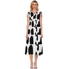 Black And White Cow Print,wallpaper V-neck Drawstring Shoulder Sleeveless Maxi Dress