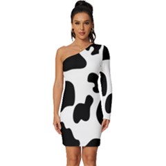 Black And White Cow Print,wallpaper Long Sleeve One Shoulder Mini Dress by nateshop