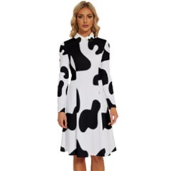 Black And White Cow Print,wallpaper Long Sleeve Shirt Collar A-line Dress by nateshop
