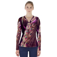 Peacock Dream, Fantasy, Flower, Girly, Peacocks, Pretty V-neck Long Sleeve Top by nateshop