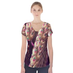 Peacock Dream, Fantasy, Flower, Girly, Peacocks, Pretty Short Sleeve Front Detail Top