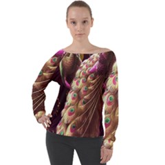 Peacock Dream, Fantasy, Flower, Girly, Peacocks, Pretty Off Shoulder Long Sleeve Velour Top by nateshop