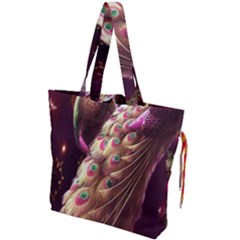 Peacock Dream, Fantasy, Flower, Girly, Peacocks, Pretty Drawstring Tote Bag by nateshop