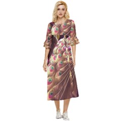 Peacock Dream, Fantasy, Flower, Girly, Peacocks, Pretty Double Cuff Midi Dress by nateshop
