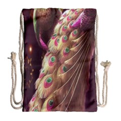 Peacock Dream, Fantasy, Flower, Girly, Peacocks, Pretty Drawstring Bag (large) by nateshop