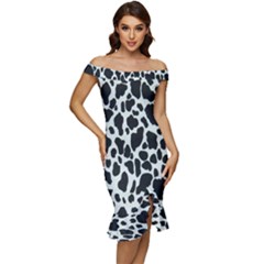 Black And White Cow Print 10 Cow Print, Hd Wallpaper Off Shoulder Ruffle Split Hem Bodycon Dress by nateshop