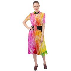 Abstract, Amoled, Back, Flower, Green Love, Orange, Pink, Keyhole Neckline Chiffon Dress by nateshop