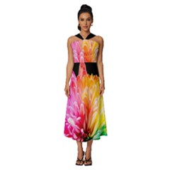 Abstract, Amoled, Back, Flower, Green Love, Orange, Pink, Sleeveless Cross Front Cocktail Midi Chiffon Dress by nateshop