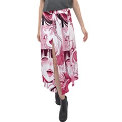 Ahegao Pink, Anime, Girl, Girlface, Girls, Pattern, White, Hd Velour Split Maxi Skirt