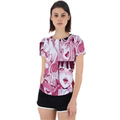 Ahegao Pink, Anime, Girl, Girlface, Girls, Pattern, White, Hd Back Cut Out Sport T-Shirt