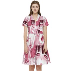 Ahegao Pink, Anime, Girl, Girlface, Girls, Pattern, White, Hd Short Sleeve Waist Detail Dress