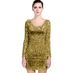 Gold Glittering Background Gold Glitter Texture, Close-up Long Sleeve Bodycon Dress by nateshop