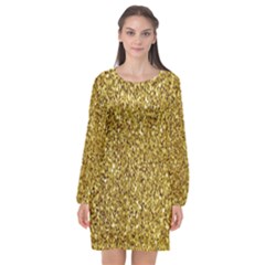 Gold Glittering Background Gold Glitter Texture, Close-up Long Sleeve Chiffon Shift Dress  by nateshop