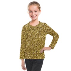 Gold Glittering Background Gold Glitter Texture, Close-up Kids  Long Mesh T-shirt