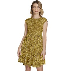 Gold Glittering Background Gold Glitter Texture, Close-up Cap Sleeve High Waist Dress by nateshop