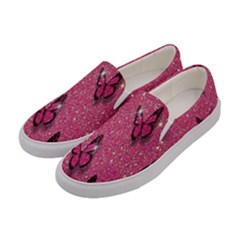 Butterfly, Girl, Pink, Wallpaper Women s Canvas Slip Ons by nateshop