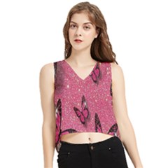 Butterfly, Girl, Pink, Wallpaper V-neck Cropped Tank Top by nateshop