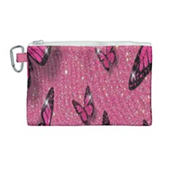 Butterfly, Girl, Pink, Wallpaper Canvas Cosmetic Bag (large) by nateshop