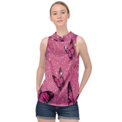 Butterfly, Girl, Pink, Wallpaper High Neck Satin Top by nateshop