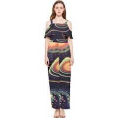 Psychedelic Trippy Abstract 3d Digital Art Draped Sleeveless Chiffon Jumpsuit