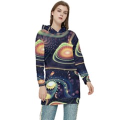 Psychedelic Trippy Abstract 3d Digital Art Women s Long Oversized Pullover Hoodie