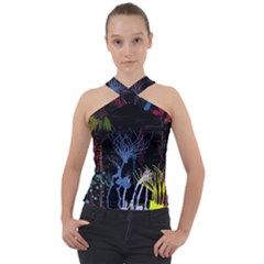 Art Design Graphic Neon Tree Artwork Cross Neck Velour Top by Bedest