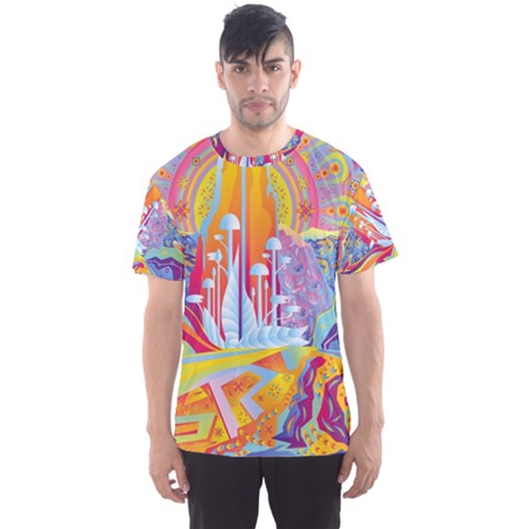 Multicolored Optical Illusion Painting Psychedelic Digital Art Men s Sport Mesh T-shirt by Bedest