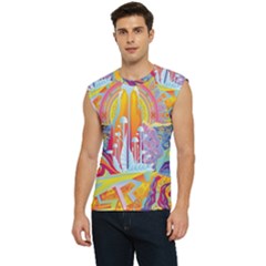 Multicolored Optical Illusion Painting Psychedelic Digital Art Men s Raglan Cap Sleeve T-shirt by Bedest