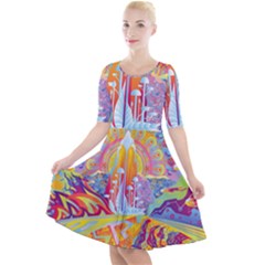 Multicolored Optical Illusion Painting Psychedelic Digital Art Quarter Sleeve A-line Dress by Bedest