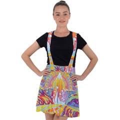 Multicolored Optical Illusion Painting Psychedelic Digital Art Velvet Suspender Skater Skirt