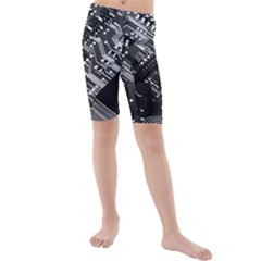 Black And Gray Circuit Board Computer Microchip Digital Art Kids  Mid Length Swim Shorts