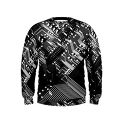 Black And Gray Circuit Board Computer Microchip Digital Art Kids  Sweatshirt by Bedest