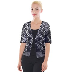 Black And Gray Circuit Board Computer Microchip Digital Art Cropped Button Cardigan by Bedest