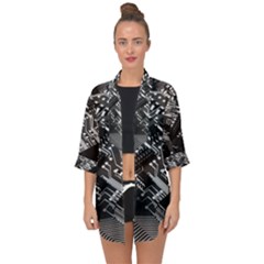 Black And Gray Circuit Board Computer Microchip Digital Art Open Front Chiffon Kimono by Bedest