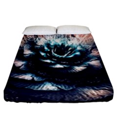Blue And Brown Flower 3d Abstract Fractal Fitted Sheet (king Size)