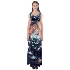 Blue And Brown Flower 3d Abstract Fractal Empire Waist Maxi Dress