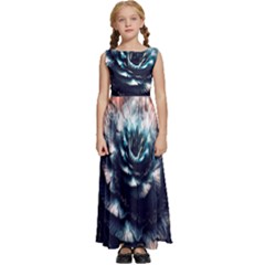 Blue And Brown Flower 3d Abstract Fractal Kids  Satin Sleeveless Maxi Dress