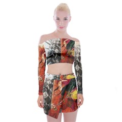 Left And Right Brain Illustration Splitting Abstract Anatomy Off Shoulder Top With Mini Skirt Set