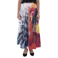 Left And Right Brain Illustration Splitting Abstract Anatomy Flared Maxi Skirt by Bedest