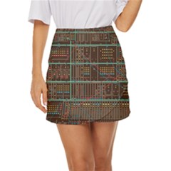 Digital Art Moog Music Synthesizer Vintage Mini Front Wrap Skirt